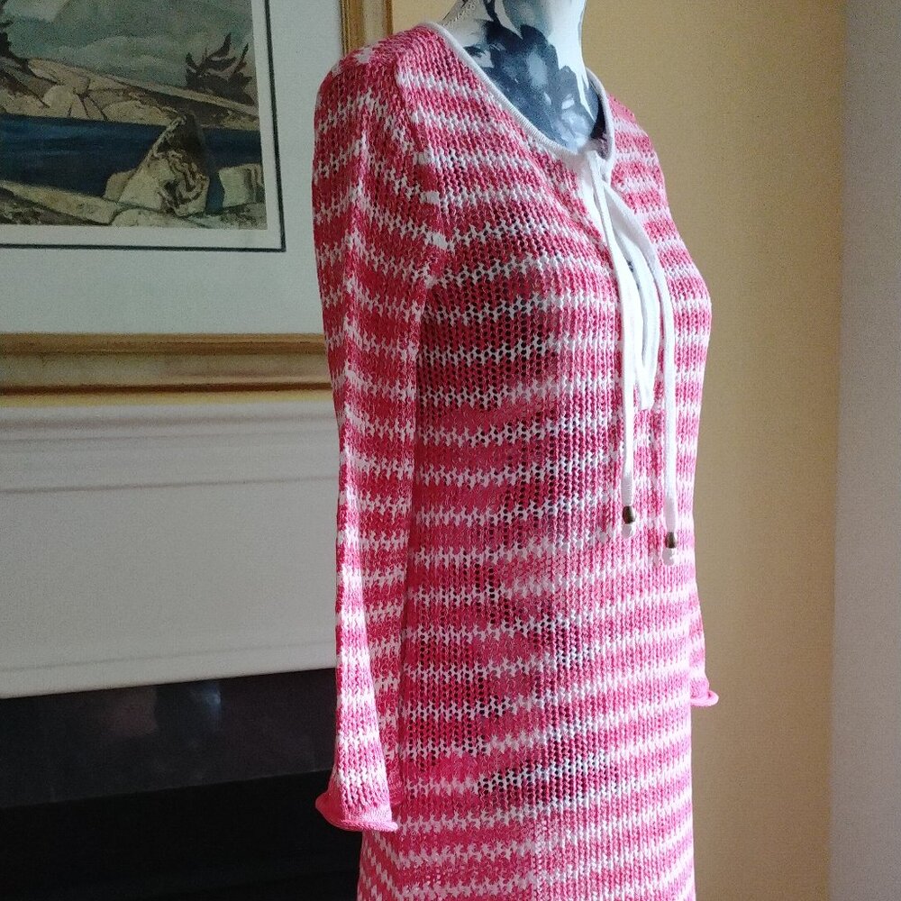 Tommy Bahama Linen Blend Coral Stripe Sweater Knit Dress, XS - Picture 5 of 10